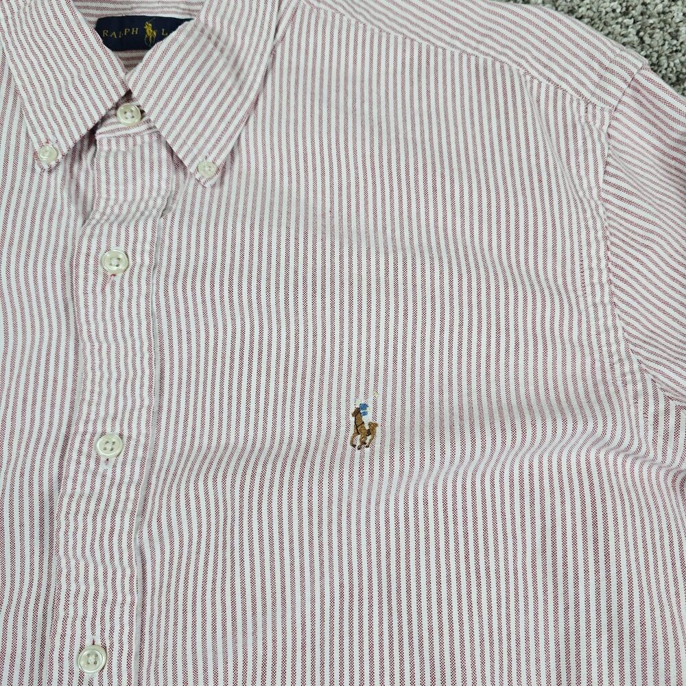 Ralph Lauren Shirt Mens XL Peach White Striped Oxford Long Sleeve Flesh Preppy - Picture 4 of 11